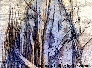 anita snik-broeken, digitaal potloodtekening, the man hiding in the woods